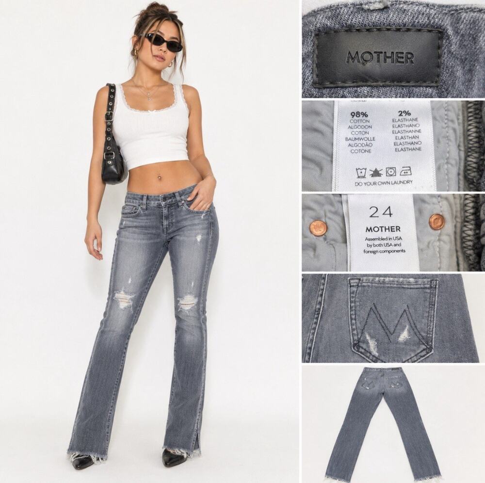MOTHER Women's Skinny Jeans Size 24 Gray Distressed Raw Hem Denim